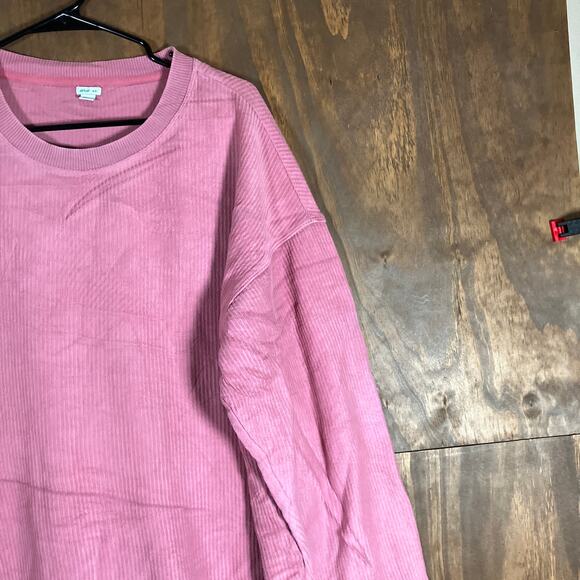 Aerie Womens Sweatshirt Pink Ribbed Pull Over Crew Neck Comfy Oversized Medium - Picture 5 of 11